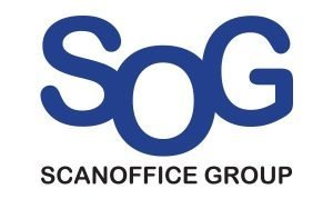Scanoffice Group -yrityksen sininen SoG-logo ja teksti Scanoffice Group